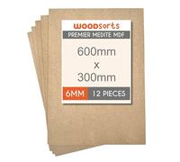 Woodsorts Premier Medite MDF Sheets, 600mm x 300mm Size, 6mm Thick, Laserable Craft Wood Boards, 12 Pieces