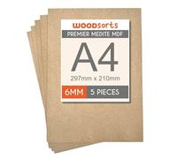 Woodsorts Premier Medite MDF Sheets, A4 Size, 6mm Thick, 297mm x 210mm, Laserable Craft Wood Boards, 5 Pieces