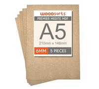 Woodsorts Premier Medite MDF Sheets, A5 Size, 6mm Thick, 210mm x 148mm, Laserable Craft Wood Boards, 5 Pieces