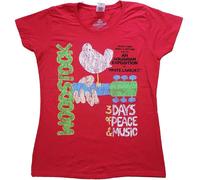 Woodstock T Shirt Vintage Classic Poster Official Womens Skinny Fit Red S