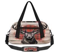 Woodsy Art Plaid Stag Print Kids Duffel Bag for Boys Girls, Lightweight Travel Weekender Bag with Adjustable Strap, Overnight Gym Bag Toddler Sports Duffle for Workout Dance