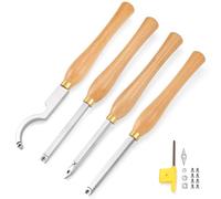 Woodturning Iron, OJTOJT Lathe Accessories, 4-Piece Lathe Set Carbide Blades (Round, Square, Diamond), Ergonomic Handle - Ideal for Lathe Projects