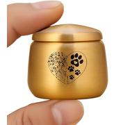 woodurn Pet Memorial Urn, Gold Metallic Mini Cremation Keepsake with Wing and Paw Print Heart Design