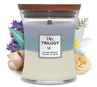 Woodwick Trilogy Calming Retreat scented candle with wooden wick 275 g