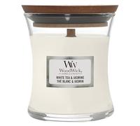 Woodwick White Tea & Jasmine scented candle with wooden wick 85 g