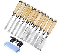 Woodworking 11 Pcs Wood Chisel Set Premium Wood Carving Chisels with Sturdy Cr-V Steel Blades and Wood Handle Woodworking Tools with Honing Guide and Sharpening Stone(Size:11 Set) (11 Set)