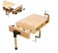 Woodworking Bench Vise - Portable Hardwood Vise with 2 G-Type Clips & 4 Limit Blocks for Desktop Whittling, Chiseling, Planing, and Cutting