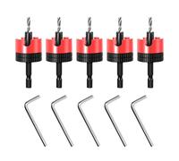 Woodworking Countersink Drill Bit Set for Wood Board, 5pcs | Adjustable Drill Countersunk Drill Bit with Limiter for Wood Board Openings, Power Tool Woodworking Accessory