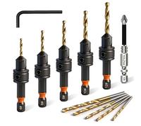 Woodworking Countersink Drill Bits Set, 12 PCS Counter Sink Drill Bits Fitted With a Phillips Screwdriver Bit For #4、#6、#8、#10、#12 Screws, for Drilling Holes in Wood, Composite Panels, and Plastics