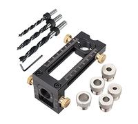 Woodworking Doweling Jig, 2-in-1 Adjustable Pocket Hole Jig Puncher Locator Dowel Drill Guide Kit, 5-Hole 6/8/10/12/15mm Self Centering Doweling Jig for Bed Cabinet Screws Punch Locator