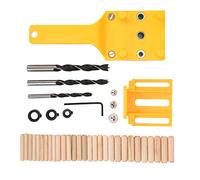 Woodworking Drill Guide | 41 Pcs Straight Hole Locator Kit for 6mm 8mm 10mm Bits | Skilled DIY Wood Drilling Jig with Dowels & Wrench (Yellow)