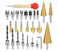 Woodworking Drill Set Of 26 Pieces With High-Speed Steel Bits For Efficient Drilling On Wood, PVC, Iron, Aluminum, Includes Center Punch And Hex Wrench(26 piece set)