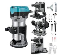 Woodworking Electric Trimmer Hand Wood Router Machine Power Carpentry Tools for Trimming Slotting Milling Grooving Carving (Color : Plunge Tilt) (4 Bases)