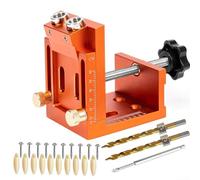 Woodworking Pocket Hole Jig Kit with Metal Locator, Adjustable Dowel Hole Guide and Clamp for Stability and in Furniture and Door Frame Making