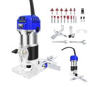Woodworking Router with Trimmer Base, Tilt Base & Plunge Base - Compact Palm Router Multifunctional Kit + 15pcs 1/4" Router Bits, Electric Hand Laminate Trimmer Set Wood Routing Trimming