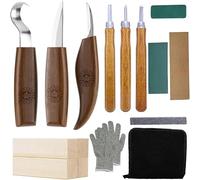 Woodworking Tool Set, 15PCS Woodworking Whittling Kit for Beginners, Including Blocks, Strop, Polishing Compound & Bag