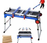 Woodworking Workbench with Foldable Miter Saw Bracket, Height Adjustable, Portable Workshop Station for Job Site or Garage