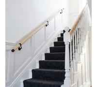 Woodworx Premium Solid Pine & Matt Black Brackets 2.4M Indoor Stair Handrail Kit Easy Install All In One Box 5Yr Guarantee