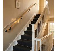 Woodworx Premium Solid Pine & Matt Black Brackets 3.6M Indoor Stair Handrail Kit Easy Install All In One Box 5Yr Guarantee