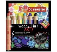 Woody Arty 3-In-1 Crayons 6 Colors + Sharpener Stabilo Top