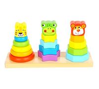Woody Treasures Wooden Stacking Toys for 1 2 3 Year Olds - Baby Stacking Rings with Lion, Dog & Frog Head - Cognitive & Fine Motor Skills Development - Classic Stacker for Boys & Girls