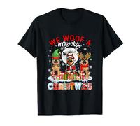 Woof A Merry Christmas Three Santa Reindeer German Shepherds T-Shirt