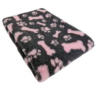 WOOF AND PUP | Non Slip Vet Bedding | Paw & Bone Pattern | Machine Washable | UK Manufactured | Vet Fleece | Non-slip | Dog Bed | Whelping | Vet Bed (Charcoal & Pink, Medium 100cm x 75cm (40" x 30"))