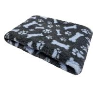 WOOF AND PUP | Non Slip Vet Bedding | Paw & Bone Pattern | Machine Washable | UK Manufactured | Vet Fleece | Non-slip | Dog Bed | Whelping | Vet Bed (Charcoal & Blue, Small 50cm x 75cm (20" x 30"))