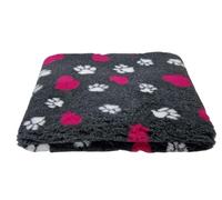 WOOF AND PUP Non-Slip Vet Bedding, Washable, Quick Drying, for Dogs, Puppies, Cats, Rabbits & Small Pets, Non Slip Ribbed Vet Bed, (Small 50cm x 75cm, Charcoal Heart & Paws)