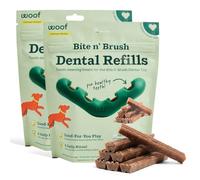 WOOF - Bite n' Brush Refills for The Dog Toothbrush Toy - Scrub Plaque and Tartar from Your Dog's Teeth and Mouth - Dog Dental Chew Toy Treats - Approximately 16 Refills - 2 Pack