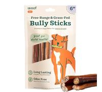 WOOF Bully Sticks Dog Treats - Chew Sticks for Dogs - Long-Lasting Dog Chew Treats - Dog Products Made with Free-Range, Grass-Fed Beef - 6" Sticks - 5pk