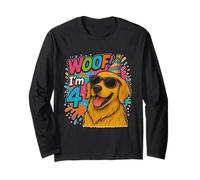 "WOOF! I'm 4 Golden Retriever Birthday- Fun Dog Long Sleeve T-Shirt