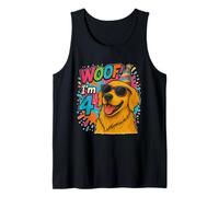 "WOOF! I'm 4 Golden Retriever Birthday- Fun Dog Tank Top