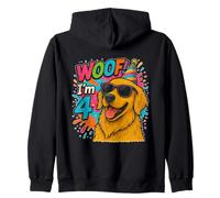 "WOOF! I'm 4 Golden Retriever Birthday- Fun Dog Zip Hoodie