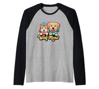 Woof n Meow Cute Cat and Dog Friends Raglan Baseball Tee