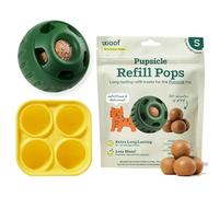 WOOF Starter Pack - Pupsicle, Treat Tray Mold and Pupsicle Refill Pops Chicken - Fillable Dog Treat Ball, Silicone Molds for Dog Treats and Pre-Made Refill Treats - for Small Dogs 10-25 lbs