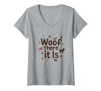 Woof There It is Dog Lover Paw V-Neck T-Shirt, Women, Heather Grey, L