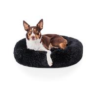 Woof & Whiskers Donut Dog Bed Black Medium 70cm Doughnut Calming Dog and Cat Beds Round Plush Donut Cuddler Bed With Non Slip Base Anti Anxiety Properties Machine Washable (Black, 70cm)