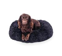 Woof & Whiskers Donut Dog Bed Black Small Puppy Bed Calming Dog and Cat Beds 50cm Fluffy Cat Bed Donut Cuddler Bed With Non Slip Base Anti Anxiety Properties Machine Washable (Black, 50cm)