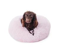 Woof & Whiskers Donut Dog Bed Pink Small Kitten Bed Calming Dog and Cat Beds For Indoor Cats Plush Donut Cuddler Puppy Bed With Non Slip Base Anti Anxiety Properties Machine Washable (Pink, 50cm)