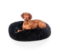Woof & Whiskers Large Donut Dog Bed 80cm Black Donut Puppy Beds Calming Dog Basket Doughnut Plush With Non Slip Base Anti Anxiety Properties Machine Washable (Black, 80cm)