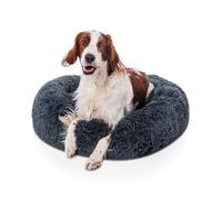 Woof & Whiskers Large Donut Dog Bed Dark Grey 80cm Calming Cat And Dog Beds Round Plush Donut Bed With Non Slip Base Anti Anxiety Properties Machine Washable (Dark Grey, 80cm)