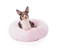 Woof & Whiskers Pink Donut Dog Bed Medium 70cm Donut Bed Calming Cat Beds Round Plush Donut Cuddler Bed With Non Slip Base Anti Anxiety Properties Machine Washable (Pink, 70cm)