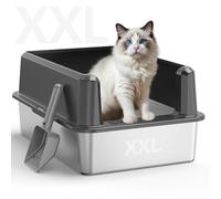 WoofiGo Enclosed Stainless Steel Cat Litter Box with Lid, XL Extra Large Litter Box for Big Cats, Metal Litter Pan High Sided, Never Absorbs Odors, Anti-Urine Leakage, Include Scoop (65-Darkgray)