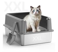 WoofiGo Enclosed Stainless Steel Cat Litter Box with Lid, XL Extra Large Litter Box for Big Cats, Metal Litter Pan High Sided, Never Absorbs Odors, Anti-Urine Leakage, Include Scoop (65-LightGray)