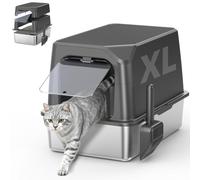 WoofiGo Enclosed Stainless Steel Cat Litter Box with Lid, XL Extra Large Litter Box for Big Cats, Metal Litter Pan High Sided, Never Absorbs Odors, Anti-Urine Leakage, Include Scoop (Dark Grey)