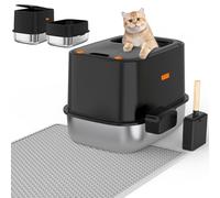 WoofiGo Enclosed Stainless Steel Cat Litter Box with Lid, XL Extra Large Litter Box for Big Cats, Metal Litter Pan High Sided, Never Absorbs Odors, Anti-Urine Leakage, Include Scoop (V-Black)