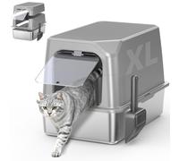 WoofiGo Enclosed Stainless Steel Cat Litter Box with Lid, XL Extra Large Litter Box for Big Cats, Metal Litter Pan High Sided, Never Absorbs Odors, Anti-Urine Leakage, Include Scoop (Light Grey)