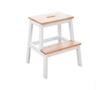 WooFolding Step Stool for Indoor Use DoubleLayer High & Low Ladder Versatile Shoe Changing Bench SpaceSaving Design (White & Wood)