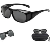 WOOFOOLA Polarized Night Driving over Glasses, Lightweight Anti Glare Night Vision Driving Glasses Yellow Lens with Side Shields Fashion Headlight Glasses for Men Women(Black)